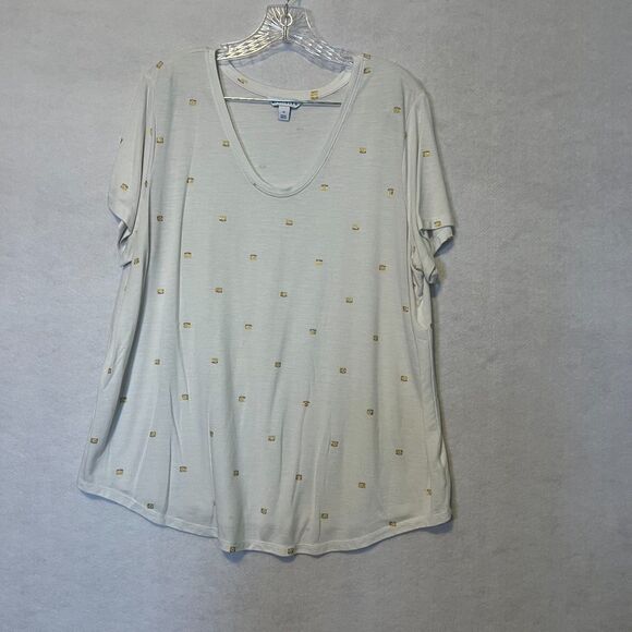 Plus White Scoop Neck Women’s Short Sleeve Gold Foil Print Lightweight Tee - Picture 8 of 14